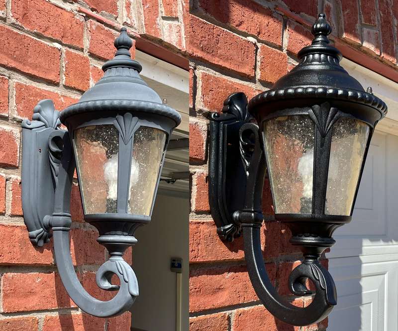 protecticoat before and after shot on outdoor wall light sconce