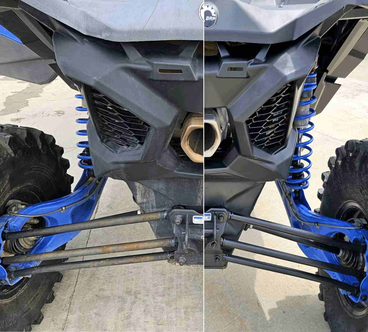 protecticoat before and after shot applied to the axles of a can-am side-by-side